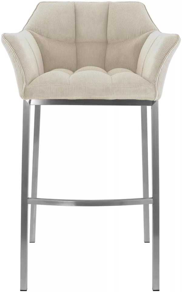 Damaso Barstol | Fløjlsbetræk i Creme | Metal 4-bensstel | Rustfrit Stålhylde | 83 cm Sædehøjde | Maks. Belastning 240 kg