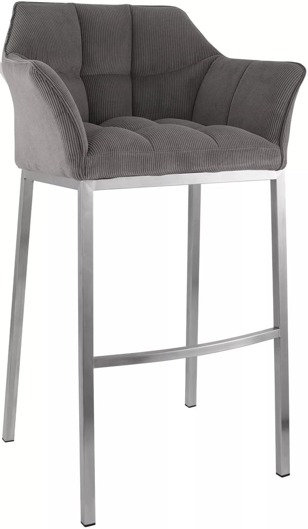 Damaso Taupe Corduroy Barstol med 4-bens metallram och rostfritt stålhylla