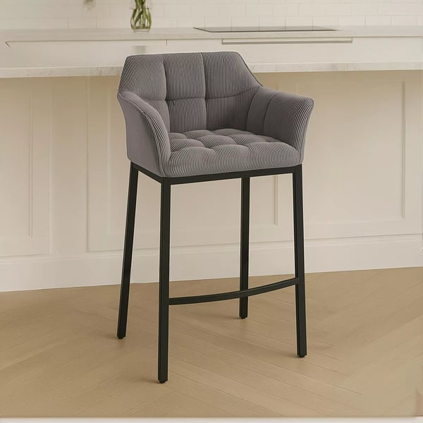Damaso Cord Barstol med Fire-Benet Metalstel, Taupe, 83 cm Sædehøjde
