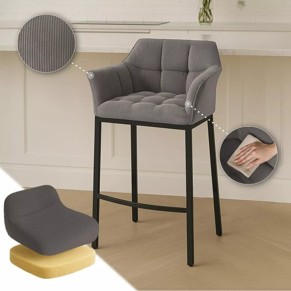 Damaso Cord Barstol med Fire-Benet Metalstel, Taupe, 83 cm Sædehøjde