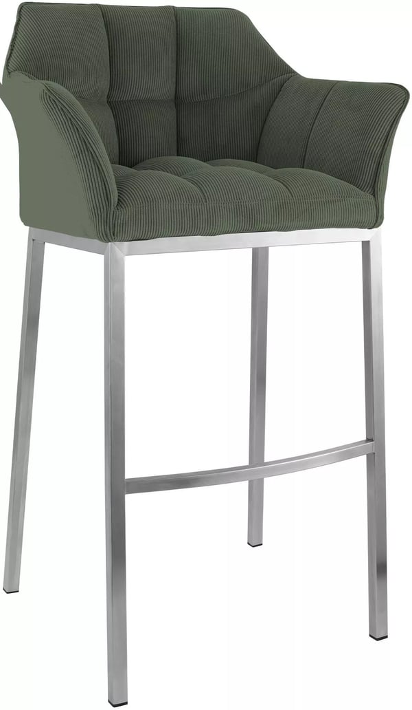 Damaso Grön Corduroy Barstol med Metall 4-bensram och Rostfritt Stålhylla - 83cm Sitthöjd, 240kg Lastkapacitet