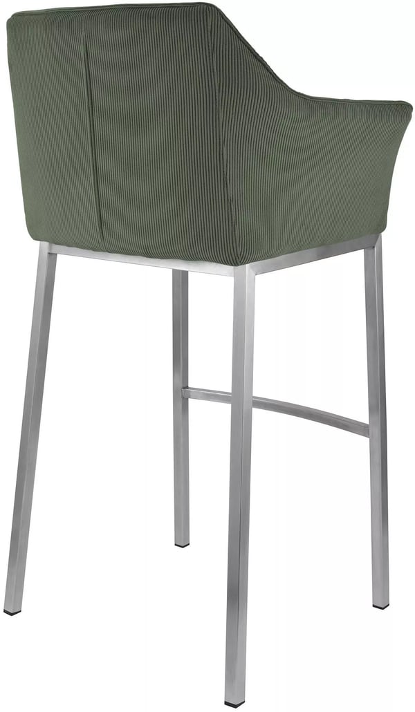 Damaso grøn fløjlsbarstol med metal 4-bens stel og rustfri stålhylde - 83 cm sædehøjde, 240 kg bæreevne