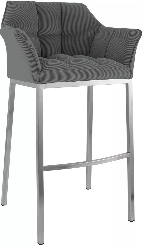 Damaso Barstol - Grå Manchesterklädsel, Metall 4-bensram, Rostfritt Stålhylla, 83cm Sitthöjd, Max Last 240kg - Modern & Bekväm