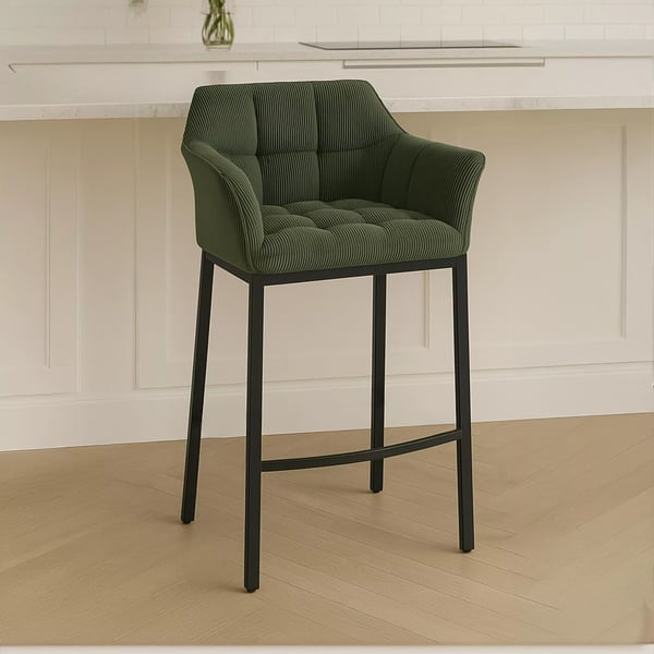 Damaso Cord Barstol Grøn Metal med 4-bensstel, Rustfrit Stålhylde, 83 cm Sædehøjde, 240 kg Bæreevne
