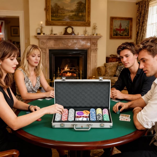 SPORTNOW Pokerkuffert sæt 300 jetoner 11,5g komplet pokersæt lås 2 spil kort 5 terninger dealer blind buttons sølv