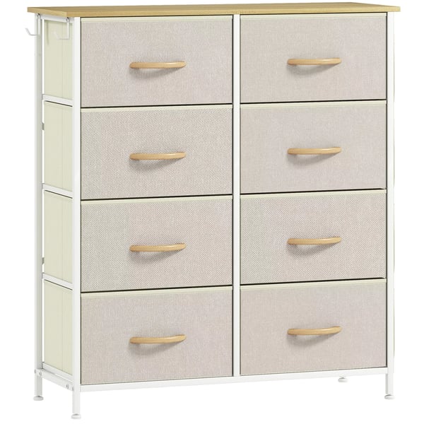 HOMCOM kommode med 8 skuffer, stålramme, 4 lommer, 2 kroge, beige, 86x30x94,5 cm