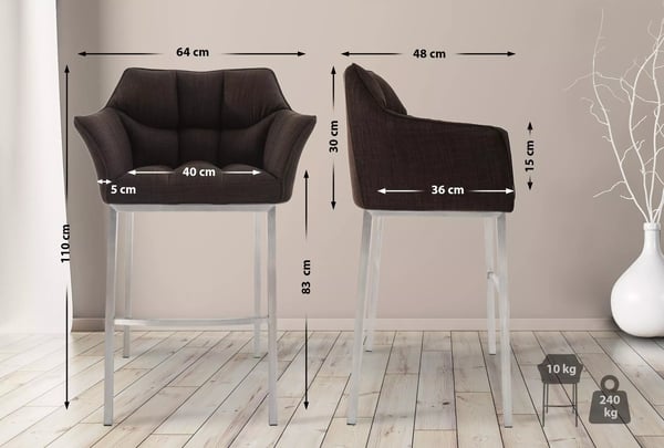 Damaso brun stof barstol med metal 4-bens stel, 83 cm sædehøjde