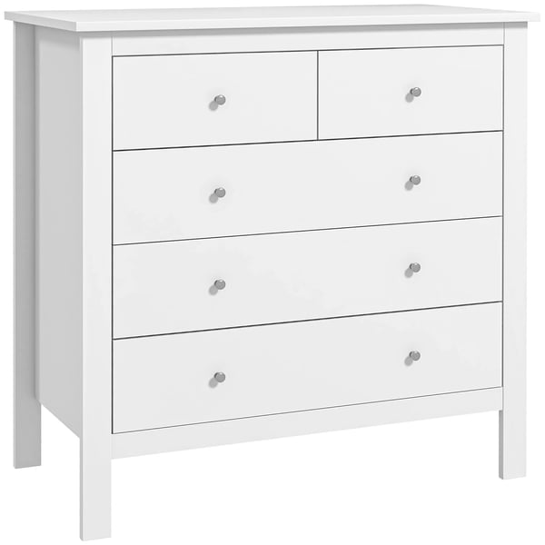 Byrå med 5 lådor, vit, träkomposit, 79x39,5x80,5cm