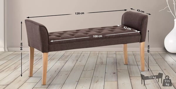 Cleopatra Chaiselong Bænk Polstret Stof 108 cm Bred Brun med Gummitræsben