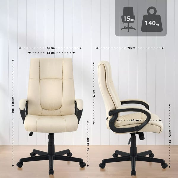 XL Sparta kontorstol i cremefarvet stof med plaststel, ergonomisk, op til 195 cm højde