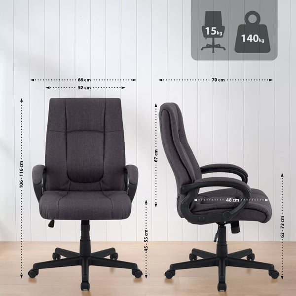 XL Sparta stofkontorstol - sort, plaststativ, ergonomisk, højdejusterbar, drejehjul