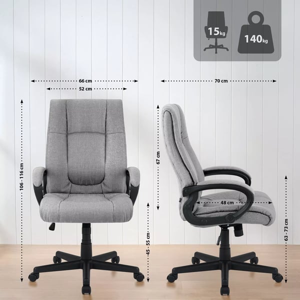 XL Sparta grå stof kontorstol med plaststativ, højdejusterbar, ergonomisk design