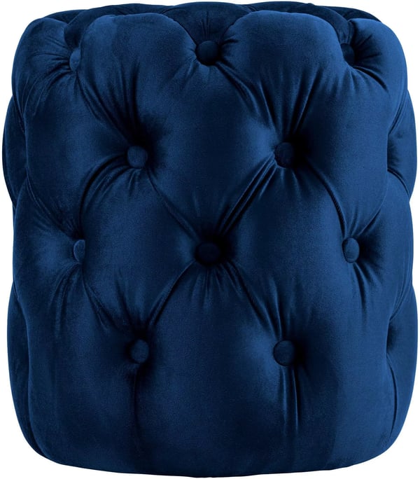 Drancy Blå Fløjl Chesterfield Skammel - Elegant Fodskammel, Sidebord, Siddeplads med Træramme - 42x42x46cm