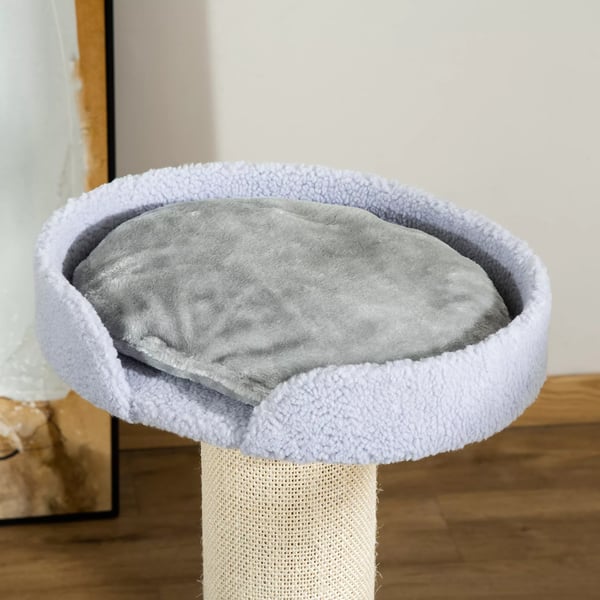 Katte Træ - Legestativ med Kradsetræ, Platform, Sisal & Plys - Lyseblå, Polyester - 45x45x91cm
