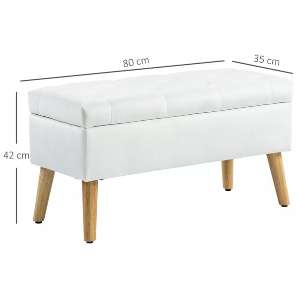 HOMCOM polstret opbevaringsbænk i fløjl, hvid, 80x35x40 cm