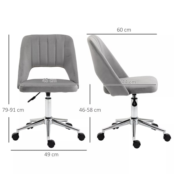 Vinsetto højdejusterbar kontorstol med hjul, 360° drejelig, kammusling-form, skum, 49 x 60 x 79-91 cm, grå