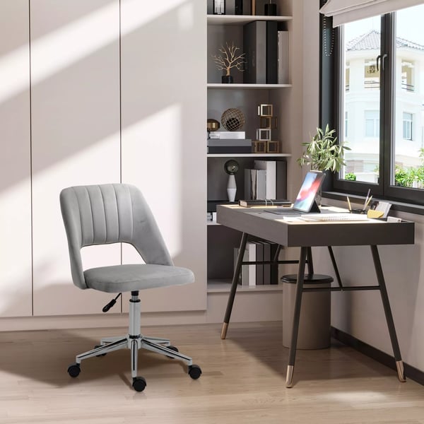 Vinsetto højdejusterbar kontorstol med hjul, 360° drejelig, kammusling-form, skum, 49 x 60 x 79-91 cm, grå