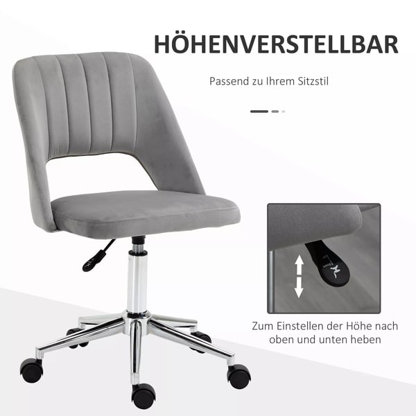 Vinsetto højdejusterbar kontorstol med hjul, 360° drejelig, kammusling-form, skum, 49 x 60 x 79-91 cm, grå