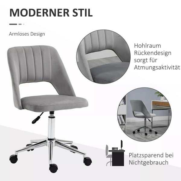 Vinsetto højdejusterbar kontorstol med hjul, 360° drejelig, kammusling-form, skum, 49 x 60 x 79-91 cm, grå