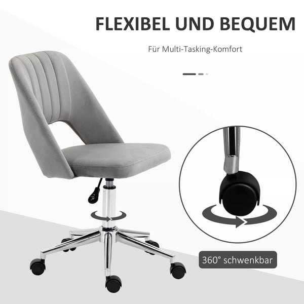 Vinsetto højdejusterbar kontorstol med hjul, 360° drejelig, kammusling-form, skum, 49 x 60 x 79-91 cm, grå