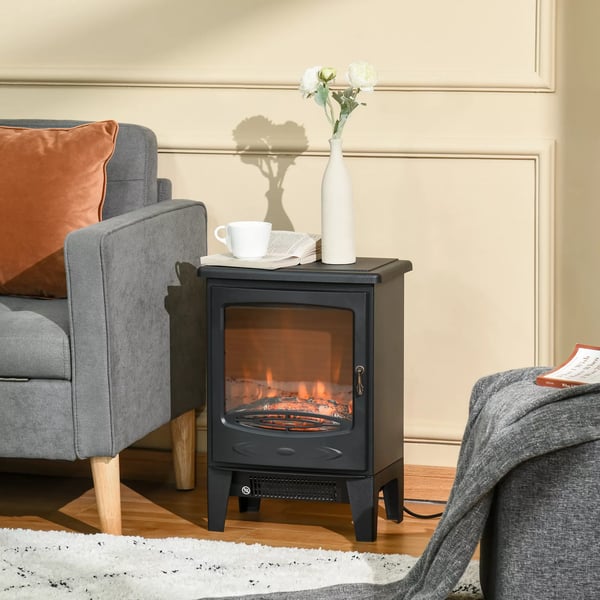 Elektrisk Pejs med LED Flammeeffekt 900/1800W Sort Stål/ABS-plast
