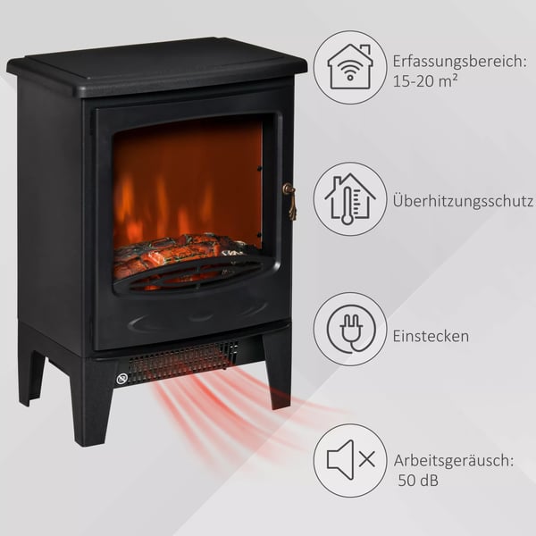 Elektrisk Pejs med LED Flammeeffekt 900/1800W Sort Stål/ABS-plast
