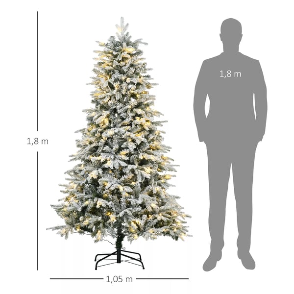Kunstigt juletræ med Lys, 180 cm Højde, 888 Grenspidser, Hvid gran, Inkl. Stålfod til Indendørs Brug