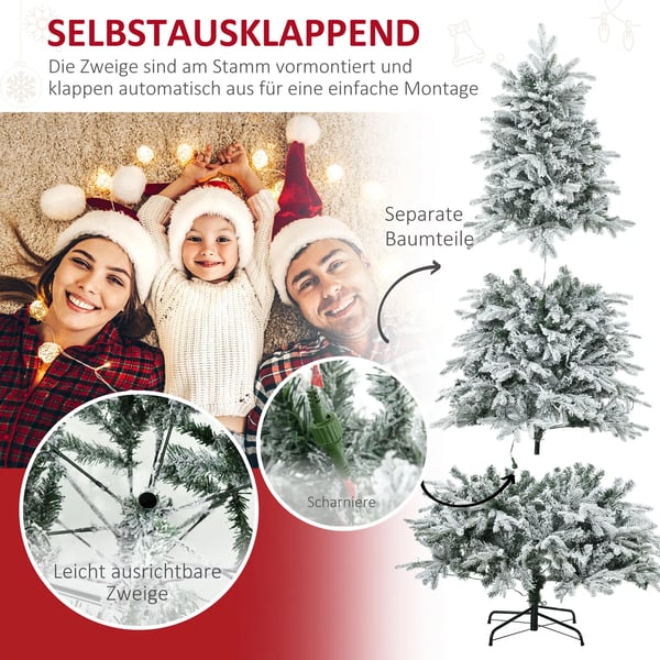 Kunstigt juletræ med Lys, 180 cm Højde, 888 Grenspidser, Hvid gran, Inkl. Stålfod til Indendørs Brug