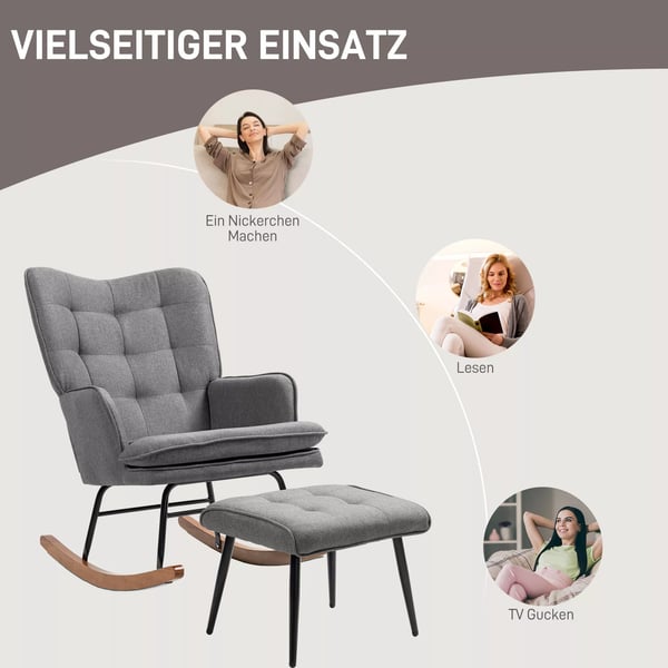 Gyngestol med Fodskammel Mørkegrå Polyester/Skum - Op til 130 kg