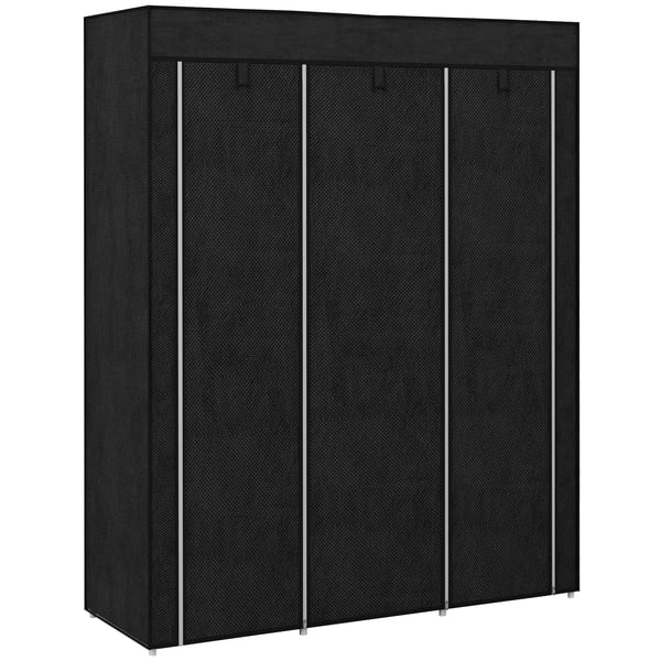 HOMCOM Tyggarderob med klädstång och 8 hyllor, svart, 125x43x162,5cm, tygfack, platsbesparande