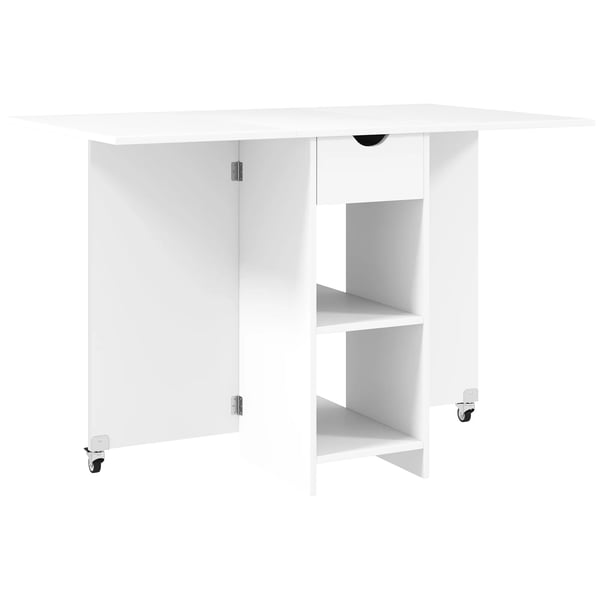 HOMCOM Klapbart spisebord i hvid, plads til 2-4 personer, m/ hylder og skuffe, 114,5x70x75 cm