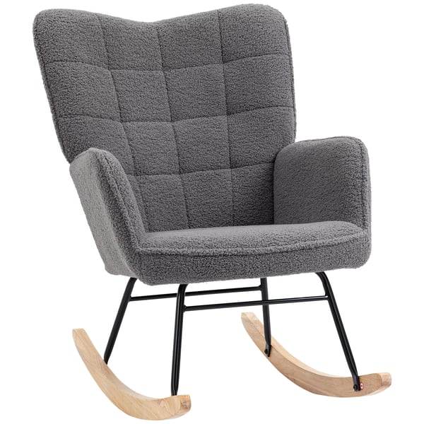 HOMCOM keinutuoli, pehmustettu keinutuoli Berberfleecellä, mukava nojatuoli, tummanharmaa, 71x92x101 cm