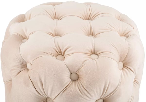 Drancy Cremefarvet Fløjlsskammel med Træramme - Elegant Chesterfield Design, Fodskammel eller Sidebord
