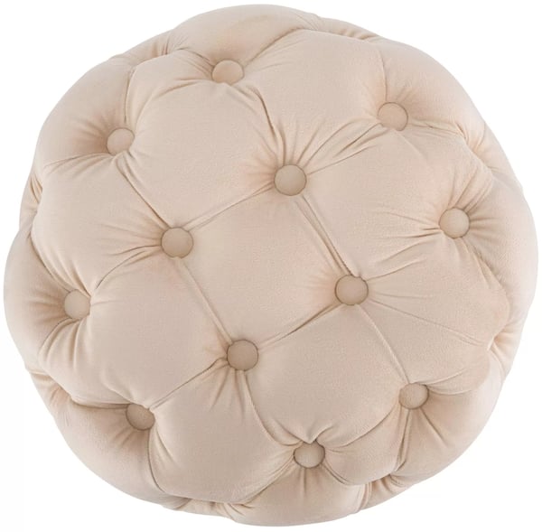 Drancy Cremefarvet Fløjlsskammel med Træramme - Elegant Chesterfield Design, Fodskammel eller Sidebord