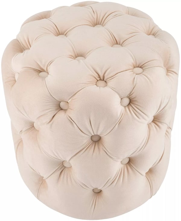 Drancy Cremefarvet Fløjlsskammel med Træramme - Elegant Chesterfield Design, Fodskammel eller Sidebord