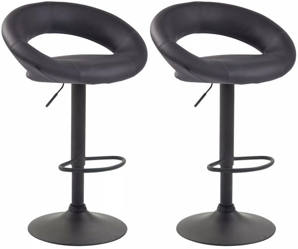 Set med 2 grå barstolar i konstläder med metallfot