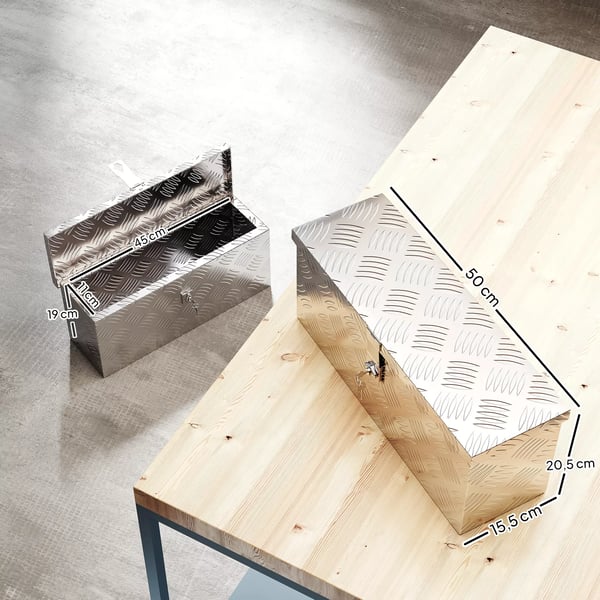 HOMCOM værktøjskasse opbevaringskasse i aluminium med lås og nøgler 50 x 15,5 x 20,5 cm