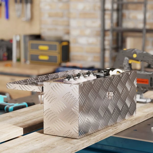 HOMCOM værktøjskasse opbevaringskasse i aluminium med lås og nøgler 50 x 15,5 x 20,5 cm