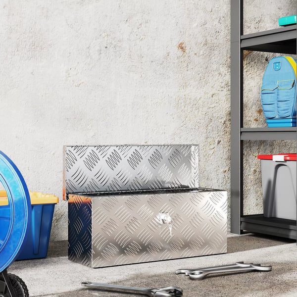 HOMCOM værktøjskasse opbevaringskasse i aluminium med lås og nøgler 50 x 15,5 x 20,5 cm