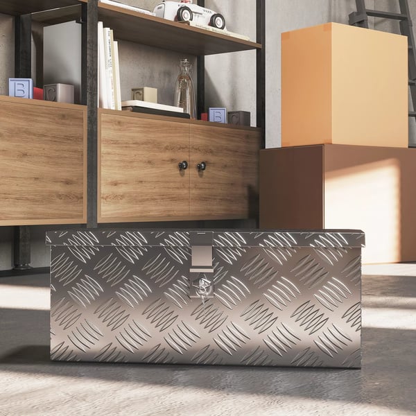 HOMCOM værktøjskasse opbevaringskasse i aluminium med lås og nøgler 50 x 15,5 x 20,5 cm