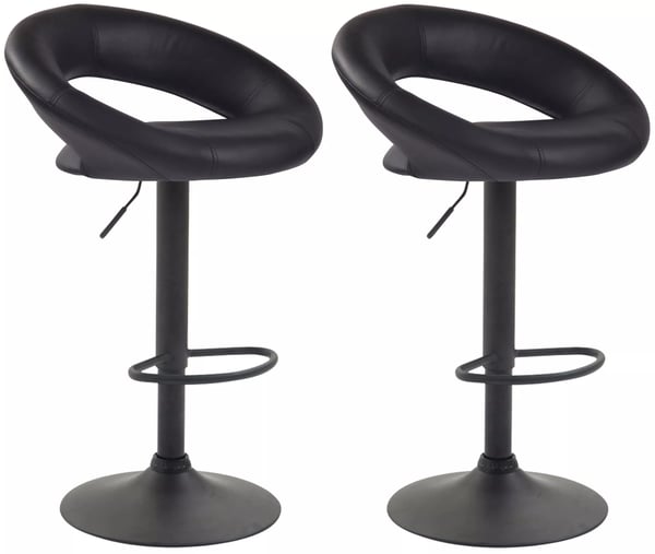 Set med 2 svarta barstolar i konstläder med metallfot - justerbara och svängbara