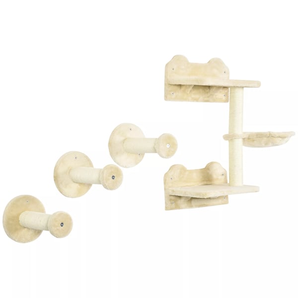Klatresæt til katte: Træ med hængekøje og 3 klatretrin, Sisal, Beige/Cremhvid Klatresæt til katte: Træ med hængekøje og 3 klatretrin, Sisal, Beige/Cremhvid