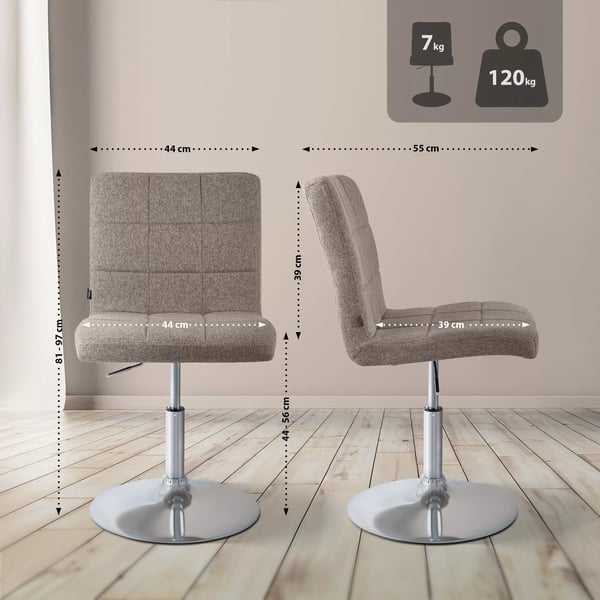 Ricky stofspisebordsstol med krom-look metalbase - Taupe