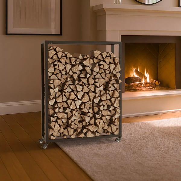 Hilta Metal polttopuuteline pyörillä 25x80x100cm musta