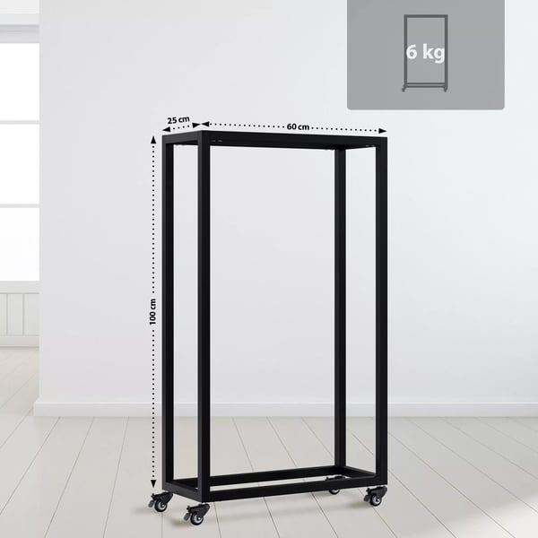 Hilta Polttopuuteline Metallia Musta Pyörillä 25x60x100 cm