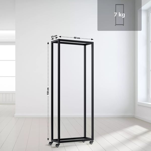 Hilta Polttopuuteline Metallia, Musta, Pyörillä 25x60x150 cm