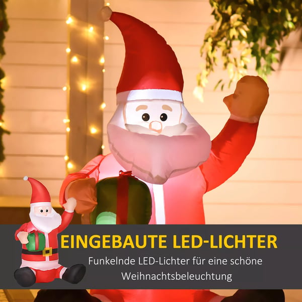 Selvpustende Julemand m. Gave, LED, Rød, Polyester, H120cm