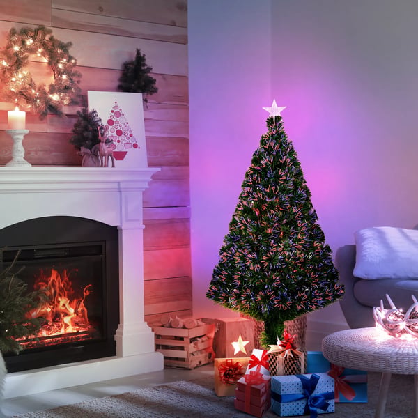 Kunstigt juletræ med fiberoptik LED, metalfod, grøn, 120 cm