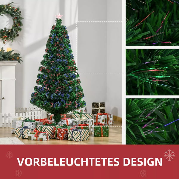 Kunstigt juletræ med fiberoptik LED, metalfod, grøn, 120 cm