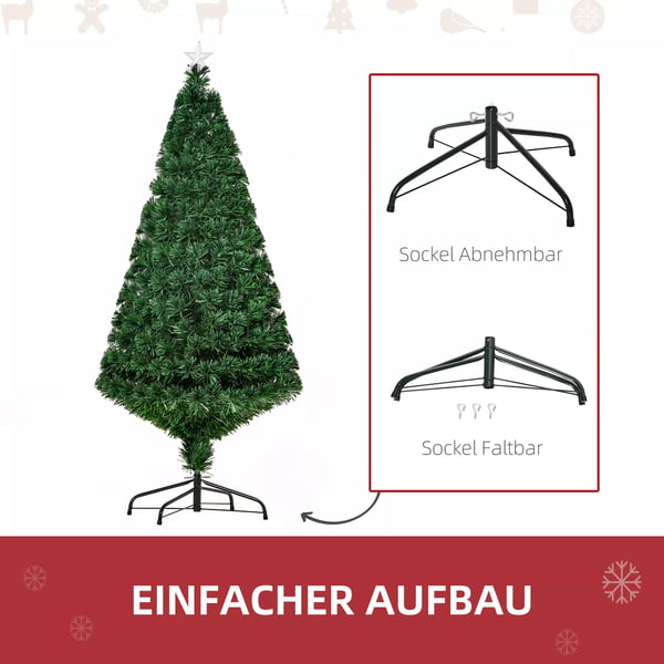 HOMCOM Kunstigt juletræ m. LED Lysfiber og Metalfod, Grøn, 150 cm